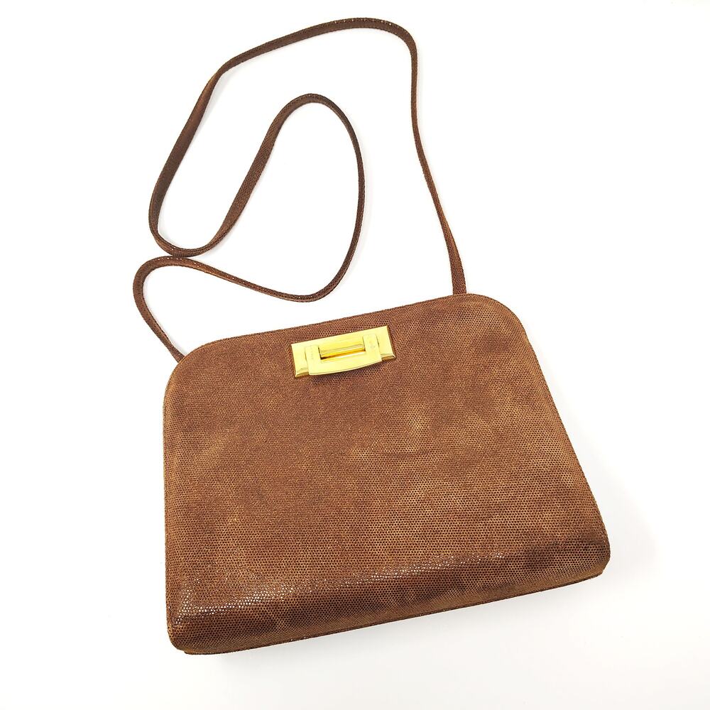 Vintage Frenchy of California Womens Purse Crossbody Brown Gold Suede 90s Y2K